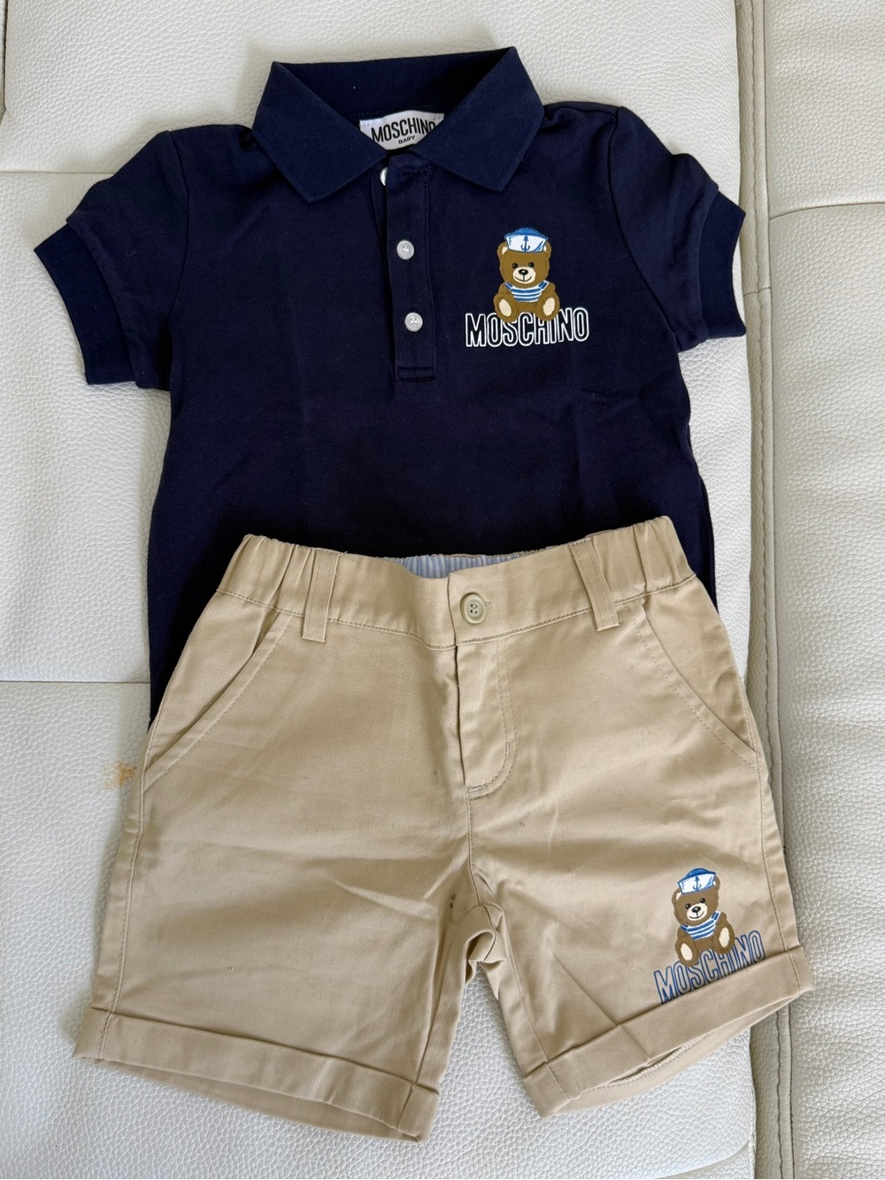 Moschino Navy & Khaki Bear Polo and Shorts Set